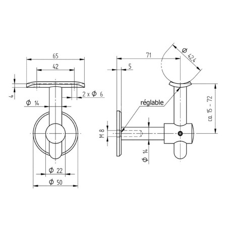 Support mural de main courante contemporain design en inox 304 brossé
