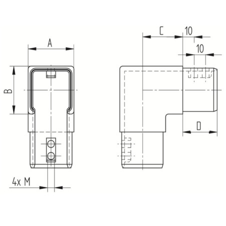 Coude à 90 vertical de tube à gorge carré 30 x 30 mm inox 304 brossé