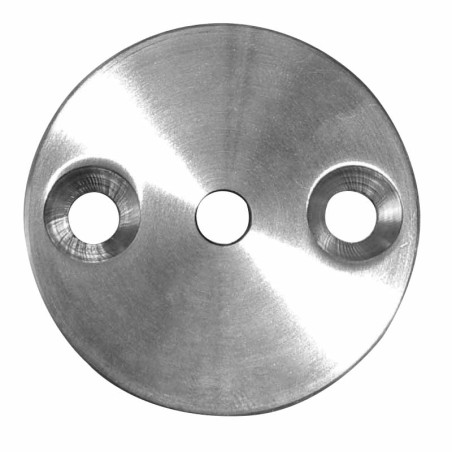 Platine inox 304 brossé ø 70 mm épaisseur 4 mm 3 trous de 6,5 mm fraisés