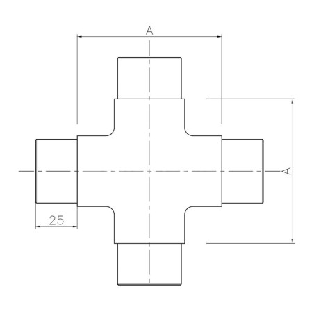 Raccord en croix 4 départs en inox 316 diametre 42,4 mm