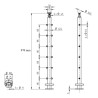 Plan coté du poteau de milieu de garde corps inox 6 câbles laqué RAL 7016 avec serre câbles et cache platine
