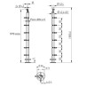 Plan coté du poteau d'angle à 90° de garde corps inox avec 6 tendeurs et 6 serre-câbles et cache platine- RAL 7016 