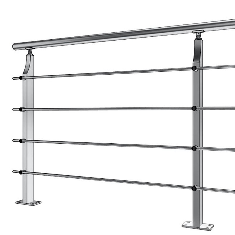 Garde corps de terrasse à 4 barres en inox avec poteaux design à la française