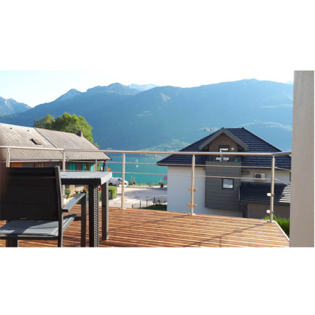 Garde corps de terrasse à verre et barres en inox à la française