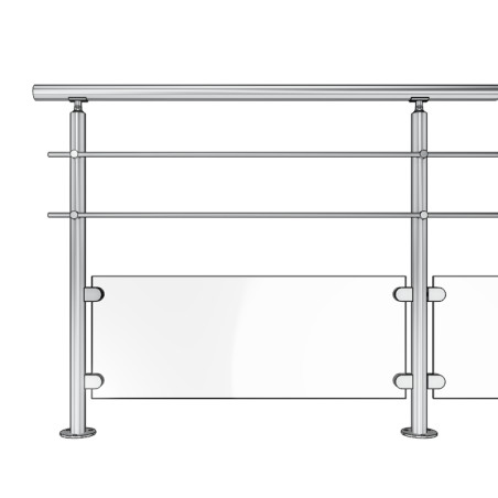 Garde corps de terrasse à verre et barres en inox à la française