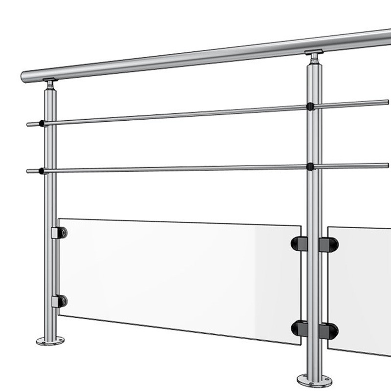 Garde corps de terrasse à verre et barres en inox à la française