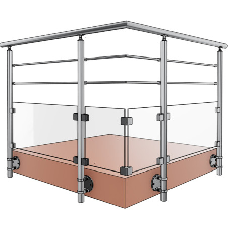 Barrière de terrasse à verre et barres en inox à l'anglaise