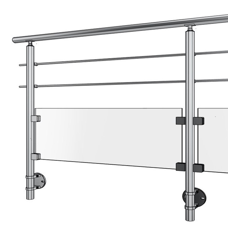 Garde corps de terrasse à verre et barres en inox à l'anglaise