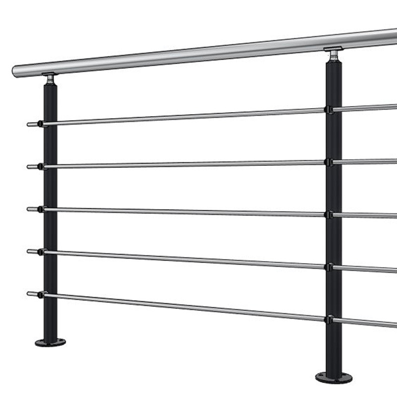 Garde corps de terrasse poteaux laqués et inox, 5 barres à la française, plusieurs coloris