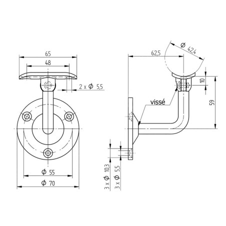 Support mural orientable de main courante ø 42,4 mm en inox 304 brossé