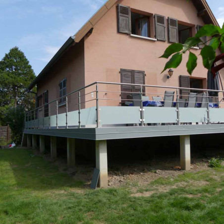 Garde corps de terrasse à verre et barres en inox à la française