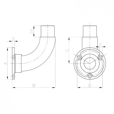 Platine de départ murale à 90° en inox 316 brossé diamètre 60,3 mm Platine de départ murale à 90° en inox 316 brossé diamètre 60,3 mm