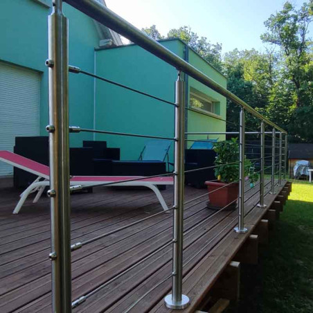 Garde corps de terrasse bois à 6 câbles en inox en kit à la française
