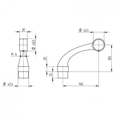 Support forgé de main courante sur poteau ø42,4x2 mm inox 316 brossé Support forgé de main courante sur poteau ø42,4x2 mm inox 316 brossé