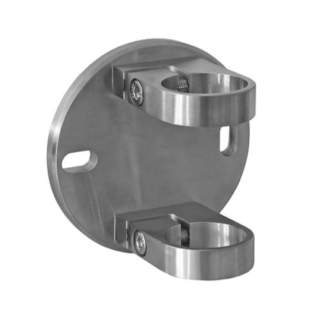 Vue de la platine de fixation poteau garde corps à l'anglaise 2 colliers inox 304