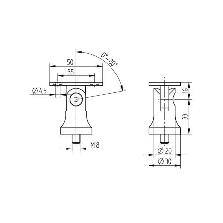 Support main courante plate orientable poteau au choix inox 304 brossé