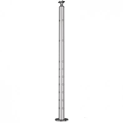 Poteau d'angle à 90° de garde corps inox 316 brossé remplissage 9 barres ø 12 mm