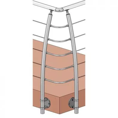 Kit angle à 90° inox 316 avec 2 poteaux cintrés, 5 coudes pour cable et 1 pour main courante, à l'anglaise