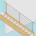 Garde corps escalier sur limon bois, 4 barres, en inox, en kit 5