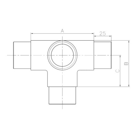 Raccord en Té 4 départs en inox 316 diametre 33,7 mm
