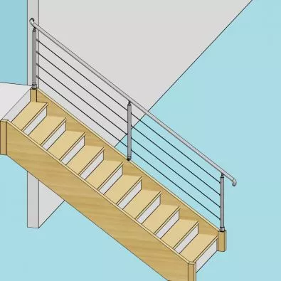 Garde corps escalier sur limon bois, 4 câbles, en inox, en kit