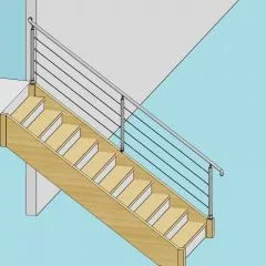 Garde corps escalier sur limon bois, 4 câbles, en inox, en kit