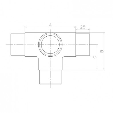 Raccord en Té 4 départs en inox 316 diametre 42,4 mm Raccord en Té 4 départs en inox 316 diametre 42,4 mm