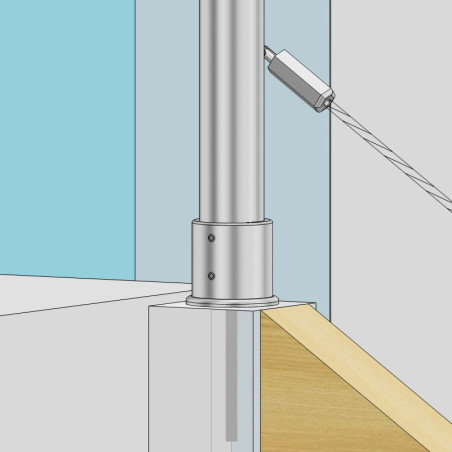 Garde corps escalier sur limon bois, 4 câbles, en inox, en kit