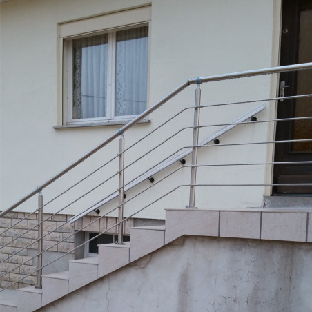 Garde corps d'escalier à 5 lisses en kit à la française, en inox