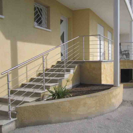 Garde corps d'escalier à 5 lisses en kit à la française, en inox