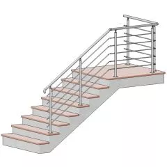 Garde corps d'escalier à 5 lisses en kit à la française, en inox