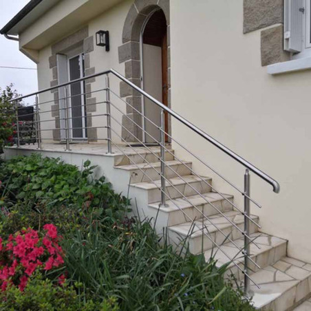 Garde corps d'escalier à 5 lisses en kit à la française, en inox