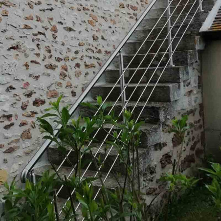 Garde corps d'escalier à 5 lisses en kit à la française, en inox