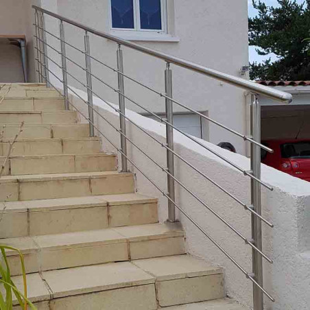 Garde corps d'escalier à 5 lisses en kit à la française, en inox