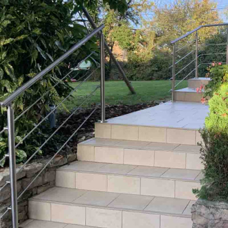 Garde corps d'escalier à 5 lisses en kit à la française, en inox