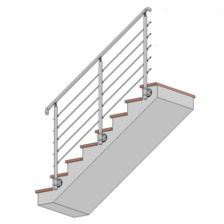 Garde corps d'escalier à 5 lisses en kit à l'anglaise, en inox