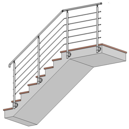 Garde corps d'escalier à 5 lisses en kit à l'anglaise, en inox