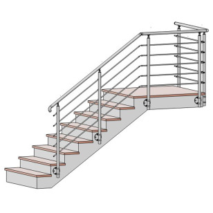 Garde corps d'escalier à 5 lisses en kit à l'anglaise, en inox