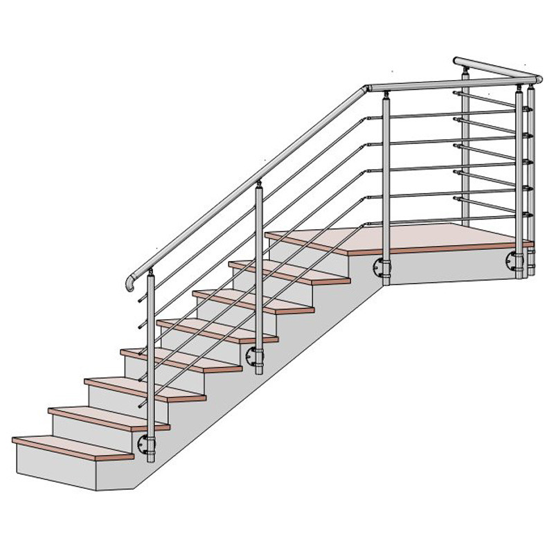 Garde corps d'escalier à 5 lisses en kit à l'anglaise, en inox