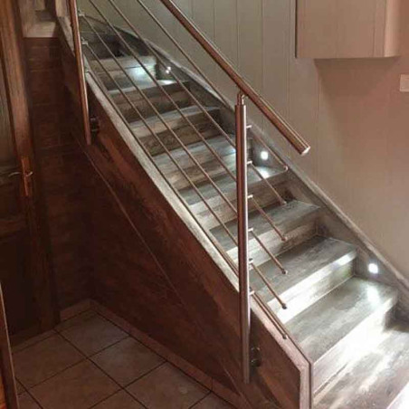 Garde corps d'escalier à 5 lisses en kit à l'anglaise, en inox