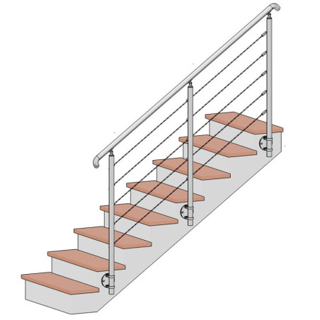 Garde corps d'escalier à 5 cables tendus en kit à l'anglaise, en inox