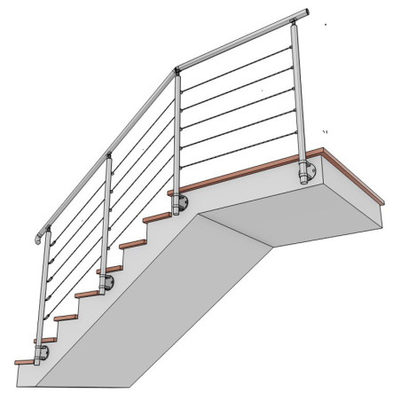 Garde corps d'escalier à 5 cables tendus en kit à l'anglaise, en inox