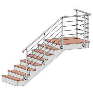 Garde corps d'escalier à 5 cables en kit à l'anglaise, en inox