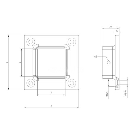 Départ mural carré en inox 316 brossé pour tube carré 40 x 40 mm