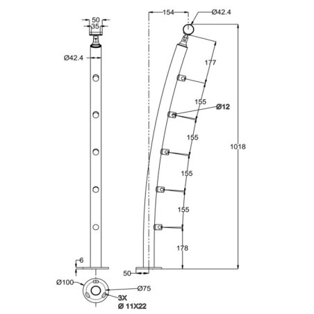 Garde corps Design Pont de Bateau en Inox, en kit, 5 barres à la française