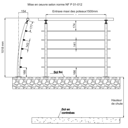 Garde corps de Terrasse à 5 barres Design Pont de Bateau en Inox en kit à la française