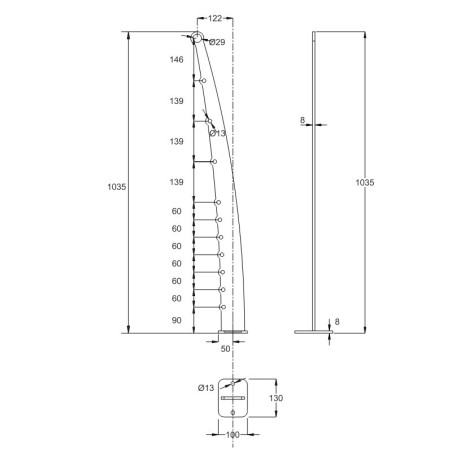 Poteau design contemporain de garde corps acier pont de bateau à la française 10 lisses 12 mm main courante 26,9 mm