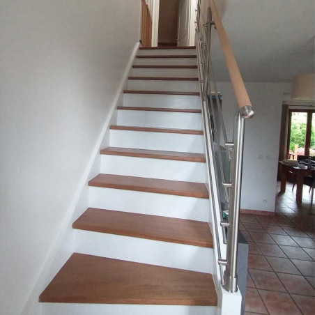 Garde corps escalier sur limon bois, 4 barres, en inox, en kit