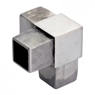 Raccord à 90 degrés 3 départs en inox 316 brossé section 30 x 30 mm