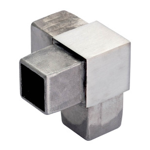 Raccord à 90 degrés  3 départs en inox 316 brossé section 40 x 40 mm